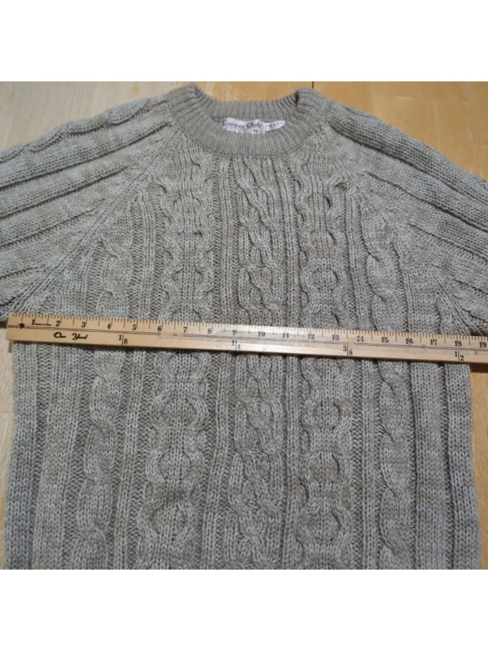 Career Club Men's Sweater Sz M Vintage 1980 Khaki Fisherman Cable Knit Acrylic